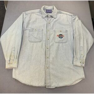 Vintage Hard Rock Cafe Shirt Mens Medium Denim Embroidered Button Up Orlando 90s